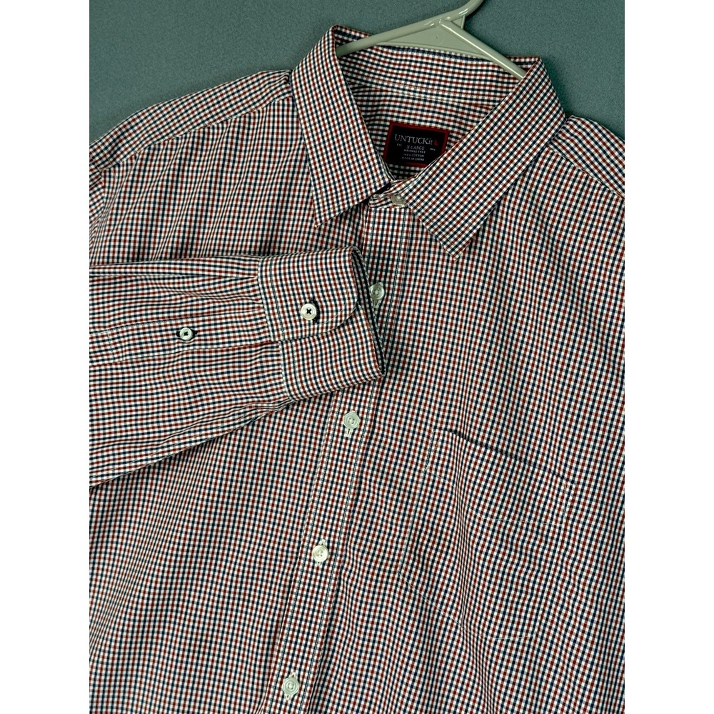 UNTUCKit Vinhas WF Wrinkle Free Button Down Shirt XL Regular Gingham Red Blue